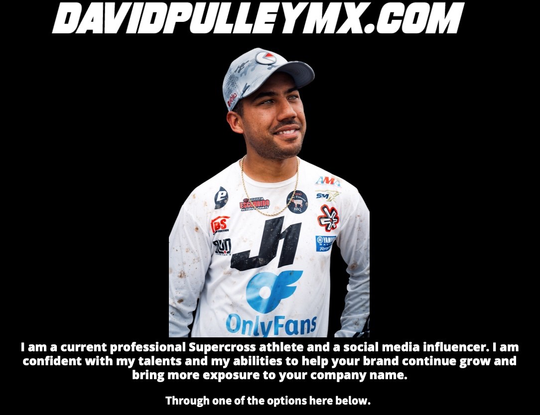 2023 deck slide reading: I am a current professional Supercross athlete and a social media influencer. I am confident with my talents and my abilities to help your brand continue grow and bring more exposure to your company name.
